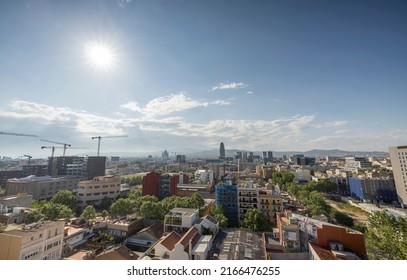 The skyline of barcelona with passing clouds