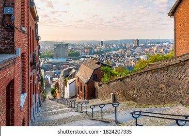 Skyline Of Liège, Belgium As Seen From The Top Of The 374-step Montagne De Bueren Staircase