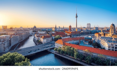 the skyline of berlin during sunset, germany - Powered by Shutterstock