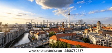 the skyline of berlin in the evening sun