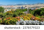 Skyline of Boise Idaho with colorful flowers in the foreground