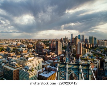 Skyline Brooklyn Downtown On The Hudson River In New York Cityscape America An Aerial View