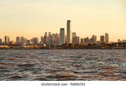 The Skyline Of Buenos Aires, Argentina. View From The Rio De La Plata.