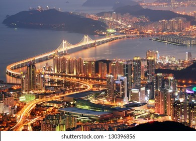 Skyline Of Busan, South Korea At Night.