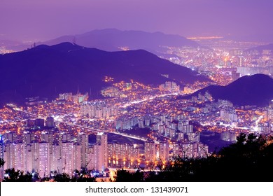 Skyline Of Busan, South Korea At Night.