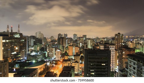 Skyline of Caracas city at night, Venezuela.