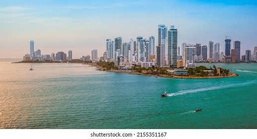 Skyline of Cartagena de Indias, Colombia. Bocagrande district.	
