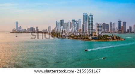 Skyline of Cartagena de Indias, Colombia. Bocagrande district.	