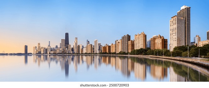 the skyline of chicago during sunrise
