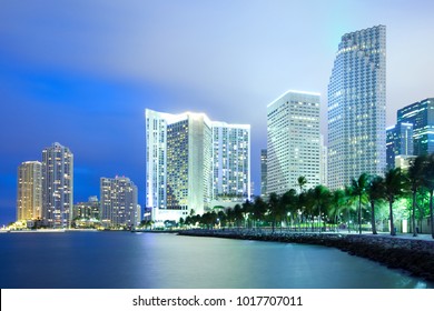 Skyline of city downtown and Brickell Key, Miami, Florida