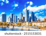 Skyline cityscape of Frankfurt, Germany during sunny day. Frankfurt Main in a financial capital of Europe