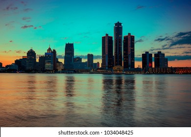 Skyline of Detroit City, photos are taken from Windsor, Ontario, Canada. 