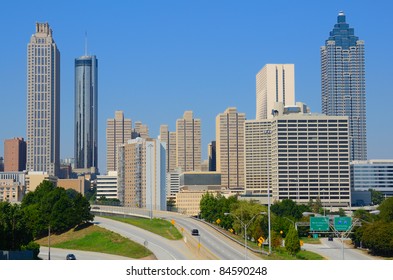 Skyline Of Downtown Atlanta, Georgia From Above Freedom Parkway.