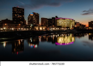 Skyline Of Downtown Dayton, OH At Night