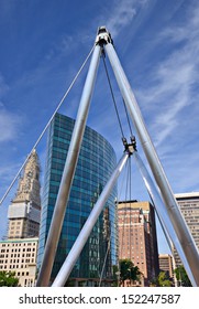 Skyline Of Downtown Hartford, Connecticut From Founders Bridge.