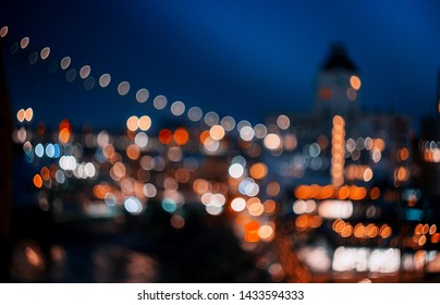 Skyline Of Downtown New York Manhattan Abstract Blurred Lights Bokeh City Light At Night