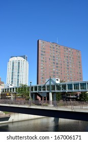 Skyline Of Downtown Rochester, Minnesota From Across Zumbro River.