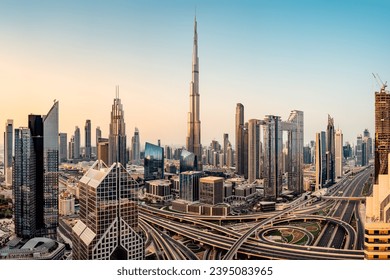 the skyline of dubai during sunrise - Powered by Shutterstock