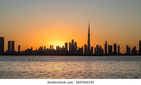 Skyline Of Dubai During The Sunset