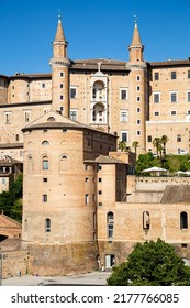 Skyline With Ducal Palace In Urbino, Italy. The Historic Center Of Urbino Was Declared A Unesco World Heritage Site And Represents The Zenith Of Renaissance Art And Architecture.