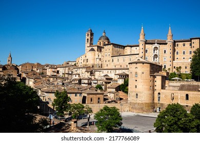 Skyline With Ducal Palace In Urbino, Italy. The Historic Center Of Urbino Was Declared A Unesco World Heritage Site And Represents The Zenith Of Renaissance Art And Architecture.