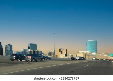 skyline of Fort Worth from highway 30 when entering the town