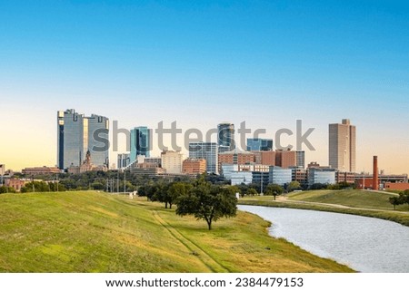 skyline of Fort worth seen from the river Trinity park, Texas, USA