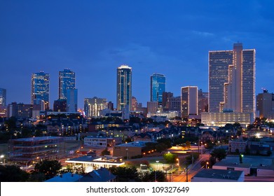 Skyline of Fort Worth Texas at night - Shutterstock ID 109327649
