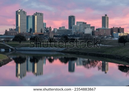 The skyline of Fort Worth, Texas at sunset