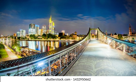 Skyline Of Frankfurt With The River Main At Night