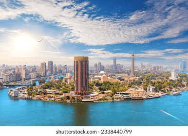 Skyline of Gezira island, elite district of Cairo, Egypt