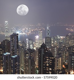 Skyline Of Hong Kong City From Victoria Peak