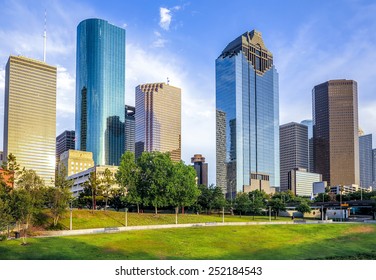 Skyline Of Houston In Bright Sunset