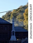 The skyline of Jim Thorpe, PA with a clear view of the Mauch Chunk Civil War Memorial.
