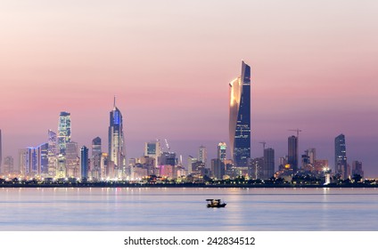 Skyline of Kuwait city at night