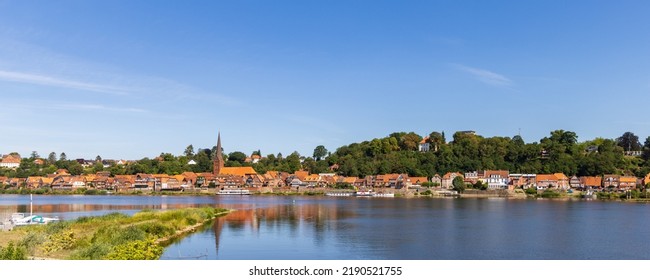 Skyline Of Lauenberg Elbe In Schleswig-Holstein In Germany On A Summer Day