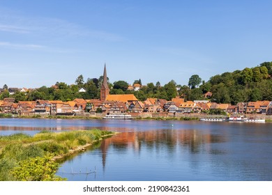 Skyline Of Lauenberg Elbe In Schleswig-Holstein In Germany On A Summer Day