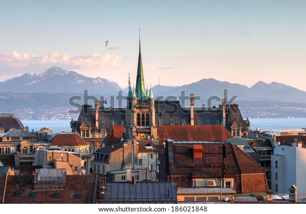 Photo De Stock De Ciel De Lausanne Suisse Vue Depuis