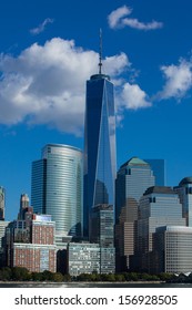 Skyline of lower Manhattan of New York City from  World Trade Center at full height of 1776 feet 