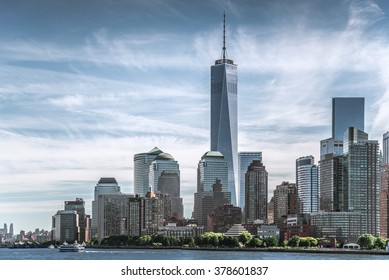 Skyline of lower Manhattan of New York City with World Trade Center