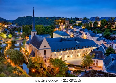 Skyline of Luxembourg City viewed over the Grund quarter