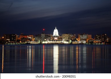 Skyline Of Madison Wisconsin At Night