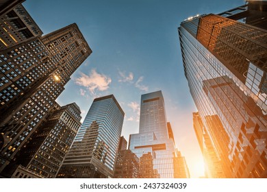 Skyline Majesty: Sunset Among New York's Modern Skyscrapers in 4K Ultra HD - Powered by Shutterstock