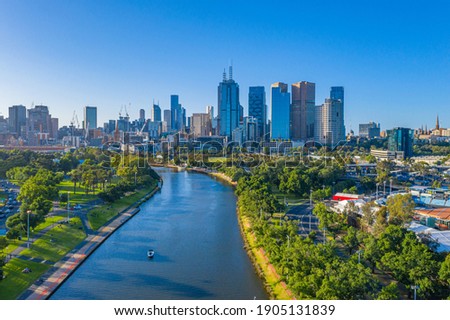 Skyline of Melbourne from Yarra river, Australia