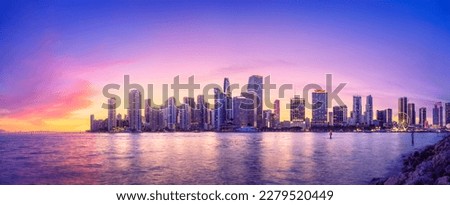 the skyline of miami during sunset, florida