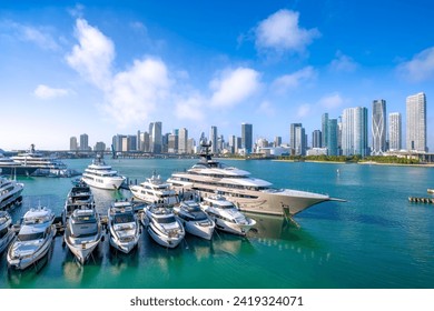 the skyline of miami with a marina - Powered by Shutterstock