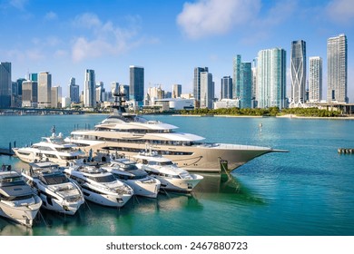 the skyline of miami with a marina - Powered by Shutterstock