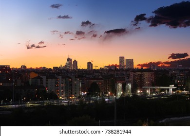 Skyline Of Milan At Sunrise