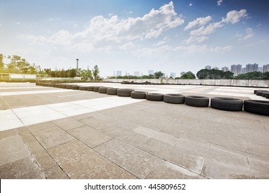 Skyline And Modern Buildings On View From Go Cart Track 