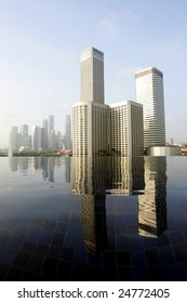 Skyline Of Modern Business District Over Infinity Pool, Singapore